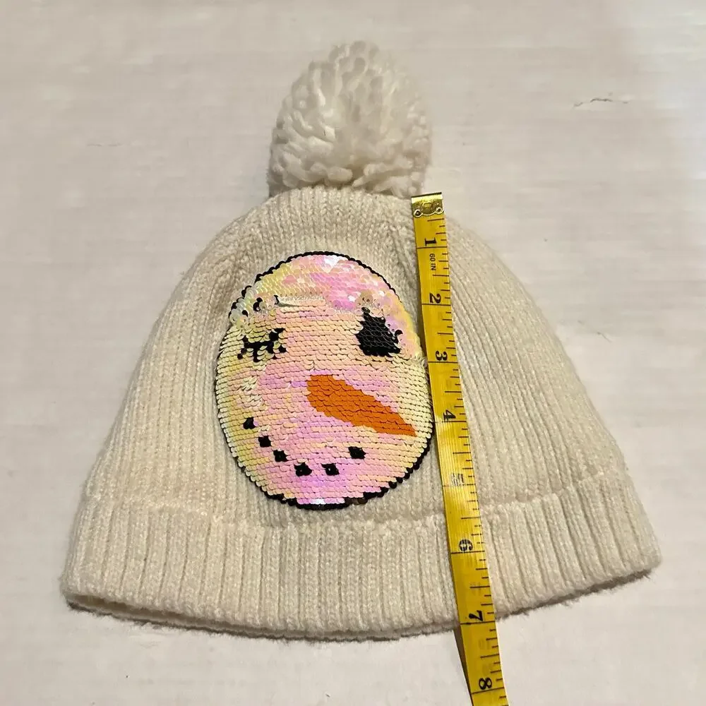 N'ice Caps Flippable Sequin Snowman Pom Pom Stocking Cap Girls S Small
